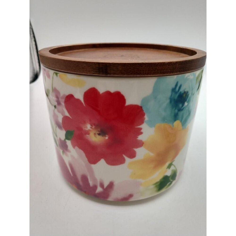Pioneer Woman Floral Ceramic Canister With Wooden Lid